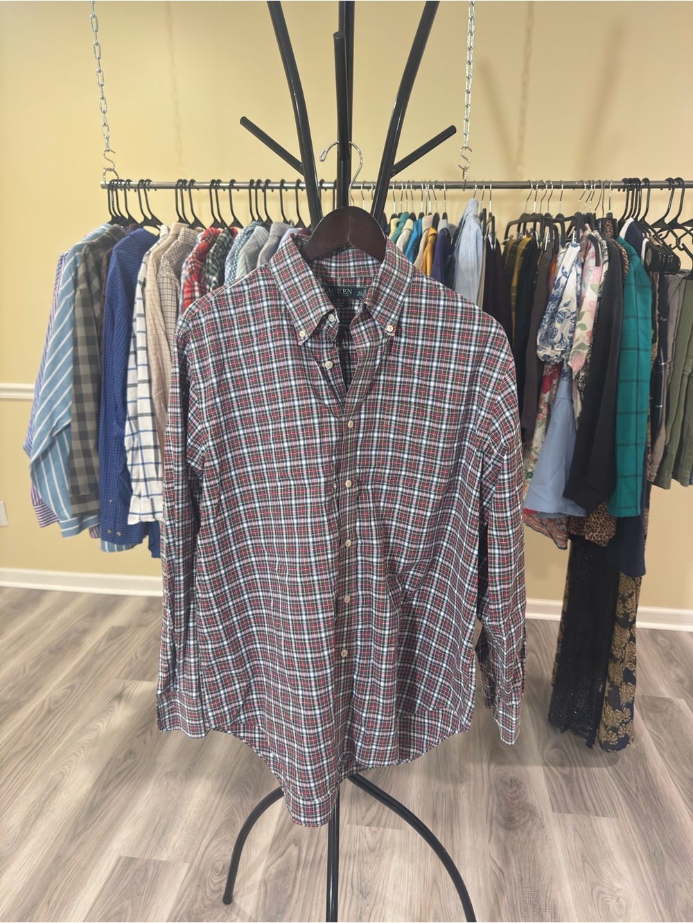 Ralph Lauren Men’s Red and Green Plaid Button-Down Shirt